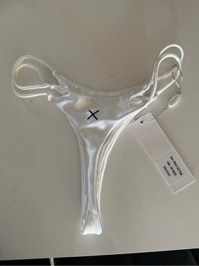 Boutine LA Pinch White Satin Thong Bikini Bottom